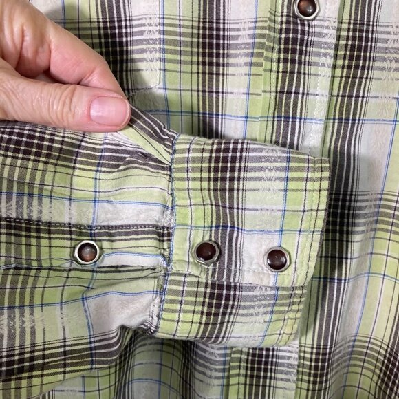 Mens Roper Pearl Snap Western Plaid LS Shirt Green White Black w Embroidery Deta - Picture 6 of 7